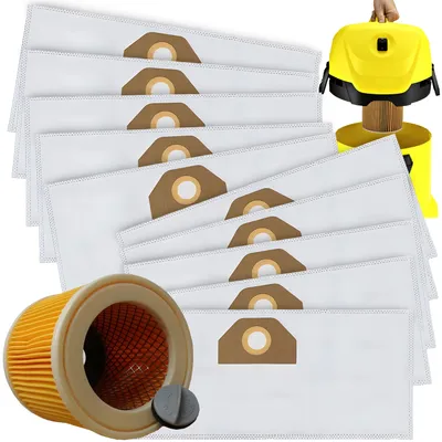Produktbild von 10 Staubsaugerbeutel mit 1 Filter geeignet für Kärcher KFI 357 KFI357 KA 40 2.863-314.0 WD2 Plus WD3 WD3s WD4 WD5 WD6 Ersatz Retoo