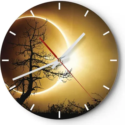 Produktbild von Wanduhr - Rund - Glasuhr - Sonnenfinsternis die Sonne Baum - 30x30cm - Schleichendes Uhrwerk - Lautlos - zum Aufhängen bereit - Dekoration Modern - Wanddekoration aus Glas - C3AR30x30-4349
