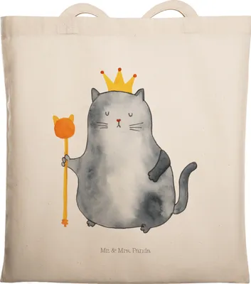 Produktbild von Mr. & Mrs. Panda Einkaufstasche Katze König - Transparent - Geschenk, Cats, Tote Bag, Tasche, Königlich, Wohnung, Katzen, Cat, Schultasche, festivaltasche, Shopping