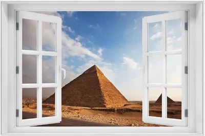 Produktbild von Wallario Wandbild mit Fenster-Illusion: Alte Pyramide in Ägypten, Größe: 61 x 91,5 cm, Poster mit weißem Aluminiumrahmen