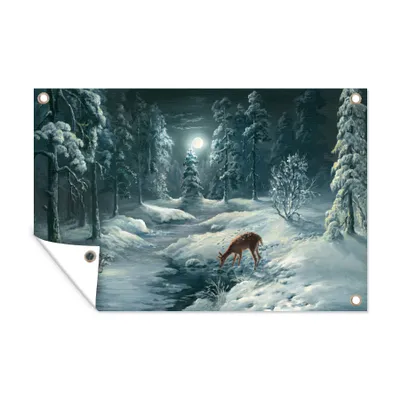 Obrázek produktu pro MuchoWow® Zahradní plakáty - Zima - Malování - Jelen - 60x90 cm - Zahradní dekorace