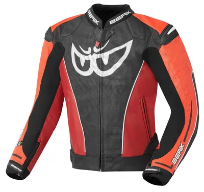 Zdjęcie produktu dla Skórzana kurtka motocyklowa Berik Street, czarny/czerwony, 52
