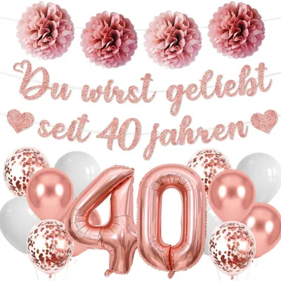 Zdjęcie produktu dla Zestaw dekoracyjny "40 urodziny" - różowe złoto, balony i girlanda