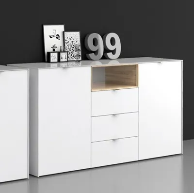 Image de Buffet, commode, buffet de 181 cm, blanc et chêne Sonoma, style moderne