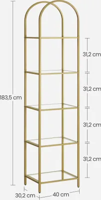 Produktbild von Regal, Bücherregal 5 Ebenen, Standregal aus Hartglas, Aufbewahrungsregal