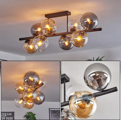 Produktbild von Fossobiubo Deckenlampe aus Metall/Glas in Schwarz/Rauch-/Bernsteinfarben/Klar