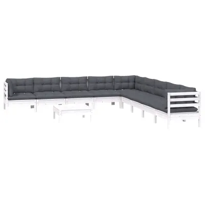 Immagine prodotto di vidaXL Set da giardino lounge da 10 pezzi con cuscini, legno massello di pino bianco