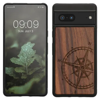 Produktbild von kwmobile Handyhülle für Google Pixel 7 Hülle Holz - Case mit TPU Bumper - Stoßfestes Hardcase - Schutzhülle Cover in Dunkelbraun