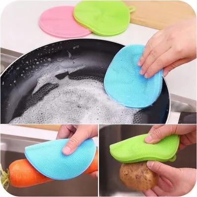 Obrázek produktu pro Silikonová houbička na nádobí, růžová, antibakteriální, s úchytem