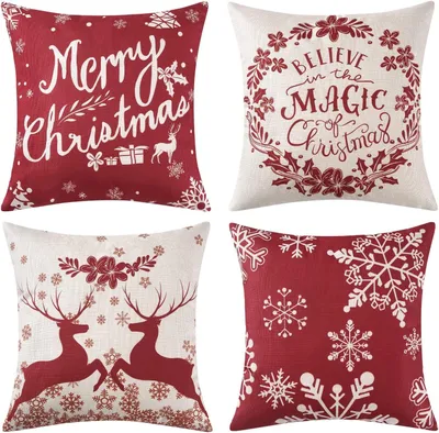 Produktbild von Weihnachtliche Kissenbezüge Set 4 Stück Weiche Rote und Weiße 45x45 cm