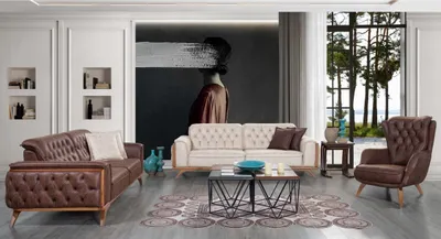 Immagine prodotto di Set Chesterfield in ecopelle Poltrona moderna di design a tre posti 3 pezzi