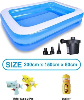 Produktbild von Famanu Aufblasbares Schwimmbad - Vielseitig für Kinder und Erwachsene - Mit Pumpe - 2 x 1,5 x 0,5 m - PVC