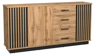 Productafbeelding van Kommode/dressoir Lamia, 178x40x88 cm, eikenhout Wotan, zwart, met 3 deuren