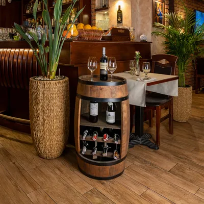 Obrázok produktu pre Stojan na víno, drevená vinotéka, drevený sud, výška 80 cm, sud na víno, stojan na fľaše alkoholu, drevený stojan na fľaše (wenge)