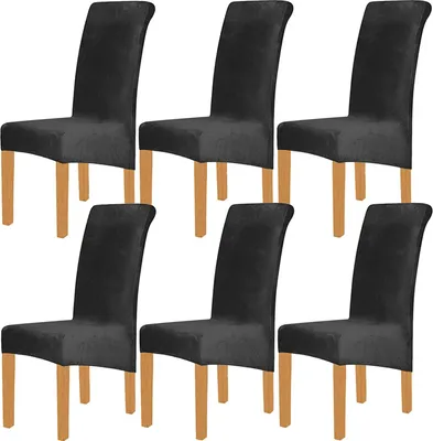 Produktbild von 6 Stück XL Velvet Stretch Esszimmerstuhl Hussen - Elasthan Plüsch Stuhlhussen Solide Großes Esszimmer Stuhl Protector Home Décor