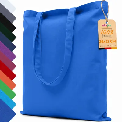 Produktbild von EllaTex Baumwolltasche 28x32 cm – Stoffbeutel aus 100% Baumwolle mit kurzen Henkeln, in Farbe: Blau