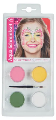 Produktbild von Jofrika 799638 Aqua Schminkset Schmetterling, wasserlösliche Schminke inkl. Pinsel reicht für ca 15-20 Motive, mehrfarbig, 5-teilig (1 Set)
