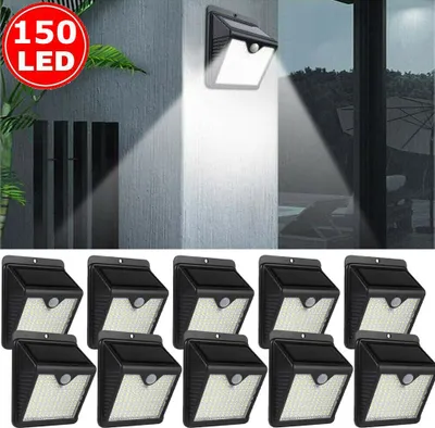 Produktbild von 8 Stück 150 LED Solarleuchte Wandleuchte mit Bewegungsmelder Garage  Garten Strahler Licht Außenlampe Licht Wasserdicht Wandleuchter