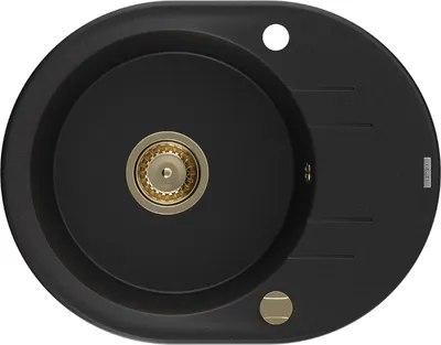 Produktbild von Mexen Kevin Granitspüle mit einem Becken und einer Abtropffläche 586 x 458 mm, Schwarz, Siphon Gold - 6517581005-77-G