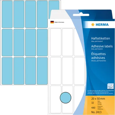 Obrázok produktu pre HERMA - Papier - matný - permanentné lepidlo - modrý - 20 x 50 mm 480 štítkov (32 listov x 15)