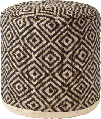 Image de HOMESCAPES Pouf en jute style aztèque – Pouf rond noir-naturel, 40 x 45 cm