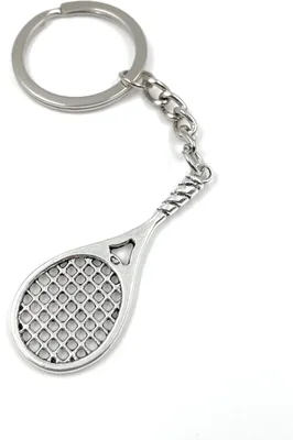 Produktbild von Onwomania Tennis Schläger Sport Schlüsselanhänger Metall Glücksbringer in Alu Geschenkbox, ideal zum Verschenken
