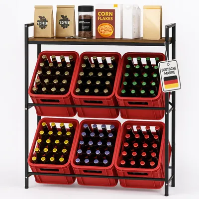Produktbild von Roxlin Getränkekistenregal für 6 Kisten – Schwerlastregal aus Metall für Bier- & Wasserkisten – Getränkeregal mit Ablage – Tragkraft 600 kg