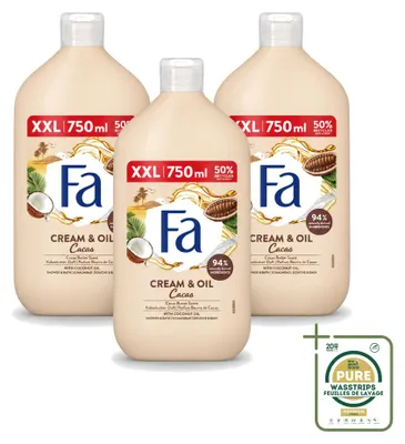 Immagine prodotto di 3 flaconi di crema e olio per il bagno e la doccia al cacao, con burro di cacao e olio di cocco, da 750 ml ciascuno - confezione risparmio - 3 pezzi