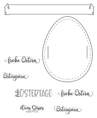 Produktbild von Stempelvorlage und Stempelset mit deutschem Text „Ostern“, 6,2 x 8 cm / 11 x 1,4 cm