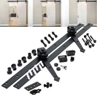 Produktbild von Systém posuvných dverí Wiltec 244 cm dlhý, do 150 kg, 40-45 mm, kovanie posuvných dverí zo železa ako deliaca stena miestnosti, dvere do skrine, do výklenkov a chodieb, čierna farba