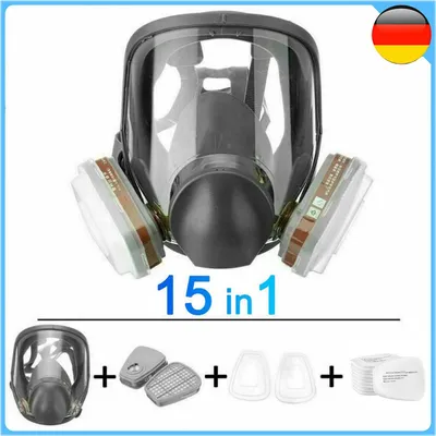 Produktbild von Wiederverwendbare Vollgesichts-Gasmaske, Schutz vor organischen Gasen, 15 in 1, großes Sichtfeld für Lackier-, Polier-, Schweiß- und andere Maschinen