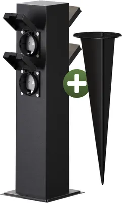 Produktbild von MONZANA® Gartensteckdose 4fach IP44 Metallspieß Garten Außensteckdose Steckdosensäule Mehrfachsteckdose Steckdosenverteiler outdoor Edelstahl Schwarz