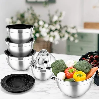 Immagine prodotto di Set in acciaio, 6 pezzi, chiusura ermetica, ideale per mescolare e servire, impilabile e lavabile in lavastoviglie, 4,5 l/2,7 l/2,5 l/1,5 l/1,2 l/0,7 l, nero