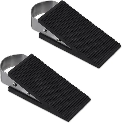 Produktbild von PolkaHome® Türstopper Set aus 2 Keilen – Antirutsch Türkeil Metall, Silber/Schwarz, ca. 3 x 5 x 12 cm