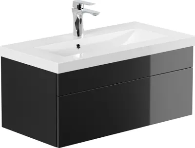 Produktbild von HOME DELUXE - Badmöbel-Set - WANGEROOGE BIG Schwarz - Small - inkl. Waschbecken und komplettem Zubehör - Breite Waschbecken: ca. 80 cm I Badezimmermöbel Waschtisch Badmöbelset