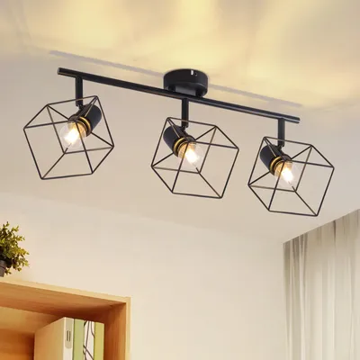 Produktbild von ZMH Deckenlampe 3 Flammig Schwarz E14Deckenleuchte 350° Schwenkbar Vintage Lampe Metall Deckenspots Schlafzimmerlampe für Flur Küche Ohne Leuchtmittel