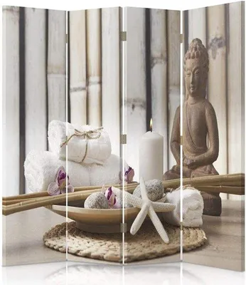Productafbeelding van Kamerverdeler Canvas - Decoratieve Wand - Ruimtes Indelen - Eenzijdig Bedrukt - 4-Delig 145x150cm - Zwart