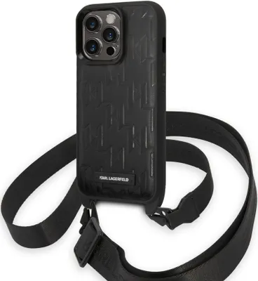 Image de Karl Lagerfeld Klhcp14Lstmmk Iphone 14 Pro 6.1 Hardcase Black/Black Monogram Plaque Logo Strap
