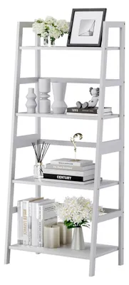 Produktbild von Leiterregal Weiß, Bücherregal mit 4 Ebenen, Freistehendes Regal für Bad, Küche und Wohnzimmer, Platzsparend