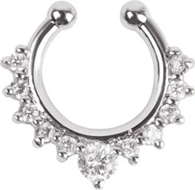 Produktbild von Mode Frauen Strass Intarsien Nasenring Clip Hoop Piercing Körperschmuck-Silber + Weiß