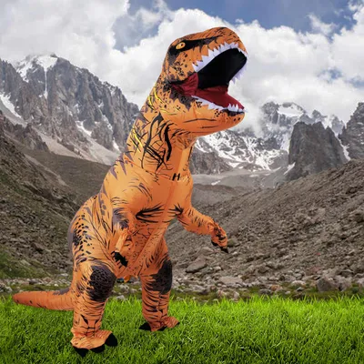 Produktbild von Ikodm Aufblasbares Kostüm Dinosaurier T-Rex 2 m für Erwachsene, Halloween Kostüm mit Gebläse, Braun, 160–185 cm