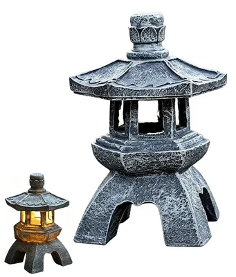 Solarlampe Pagode, Harzfigur, 30 cm, für Balkon & Terrasse