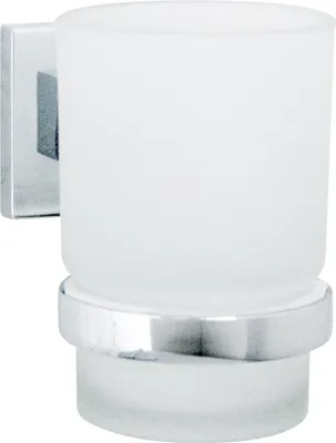 Produktbild von FACKELMANN Glas mit Halter MARE, Glas-Zahnputzbecher mit verchromtem Halter (Farbe: Silber)