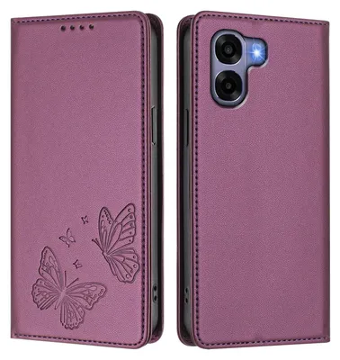 Image de Étui en cuir pour Oppo A6X 4G, étui de protection type portefeuille en cuir gaufré « papillon » avec support, violet