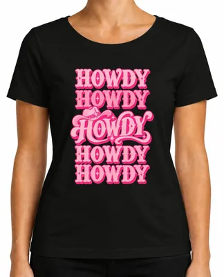 Immagine prodotto di Maglietta da donna a tinta unita, stile western, con scritta "Howdy Dolly Parton Cowgirl" e decorazioni retrò, colore nero, taglia XL