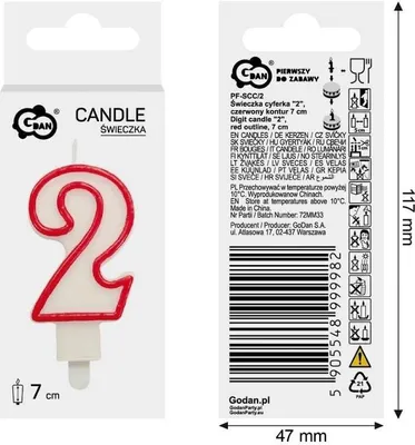 Zdjęcie produktu dla Godan Świeczka Cyferka 2 - Dekoracja Tortu, Urodziny