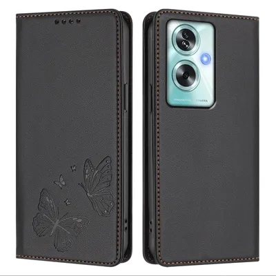 Image de Étui en cuir pour Oppo A79 5G, motif papillon, étui à rabat avec porte-appareil, noir