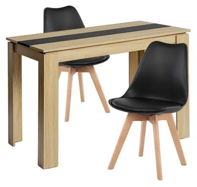 Zdjęcie produktu dla Stół jadalniany z krzesłami (2 sztuki), prostokątny, dąb/czarny, 110 cm