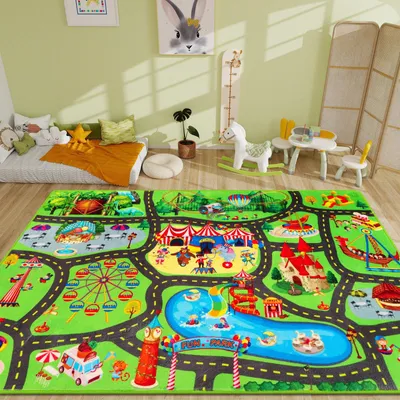 Spielteppich für Autos, 150×100 cm, Kinderteppich, bunt