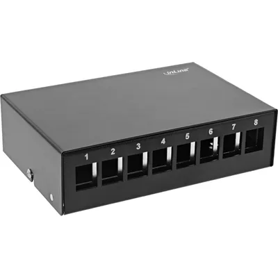 Produktbild von InLine Patchfeld-Dose Aufputz für 8x Keystone RJ45, Metall, schwarz RAL9005, Schwarz, -40 - 70 °C, -40 - 70 °C, 113 mm, 45 mm, 160 mm
